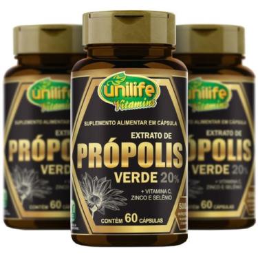 Imagem de Própolis Verde + Vitamina C Zinco Selênio 500mg 60 cáps Kit com 3 - Un