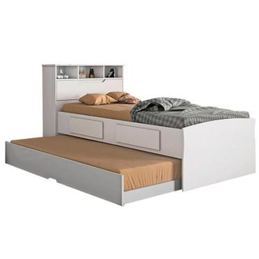 Imagem de Kit Cama Solteiro Bicama Ravena com 2 Gavetas com 2 Colchões Espuma D20 Solteiro Branco Conquista Móveis