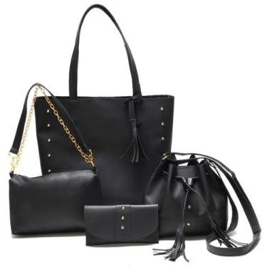 Imagem de Bolsa Feminina Kit com 4 Bolsas Elegantes e Práticas - NoBrand, Preto