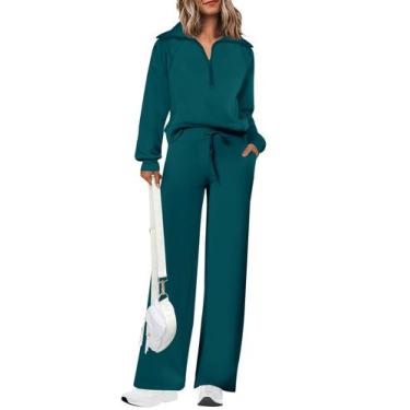 Imagem de Outfit PRETTYGARDEN: moletons e calças casuais femininas, azul, verde