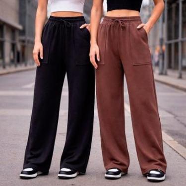 Imagem de Kit 2 Calças Pantalona Feminina Moletinho Dia a Dia-Feminino