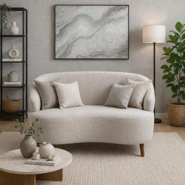 Imagem de Sofá Orgânico Curvo 2 Lugares Feijão Suede Bege Claro - B Home Decor