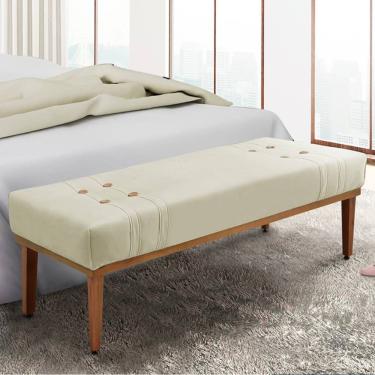 Imagem de Recamier Gênova 90cm em Veludo com Estrutura de Madeira Maciça Bege para Quarto Ou Sala