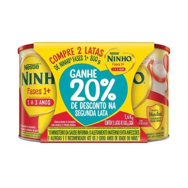 Imagem de Ninho Fases 1+ Fórmula Infantil 2 Latas 800g cada + 20% Desconto na Segunda Lata