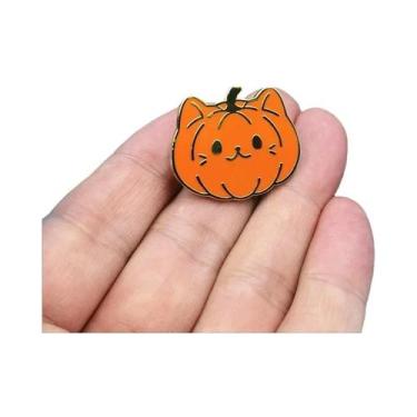 Imagem de Broche Esmaltado De Abóbora De Halloween E Gato Com Lanterna, Alfinete