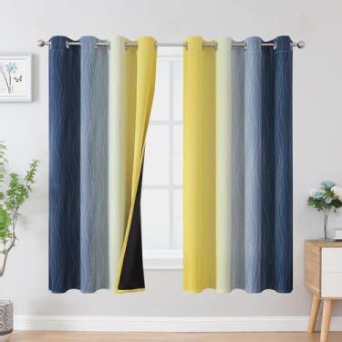Imagem de Cortina Estelar Textiler 132x160 cm Azul Marino y Amarillo Blackout