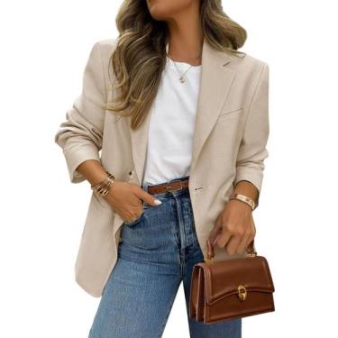 Imagem de Blazer PRETTYGARDEN 2025 para mulheres, casual de negócios, bege, S