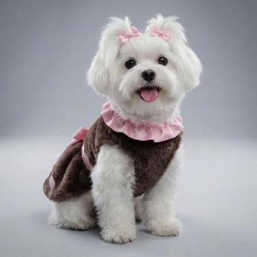 Imagem de Vestido Cachorro Pelúcia Inverno Marrom Snob Dog, P
