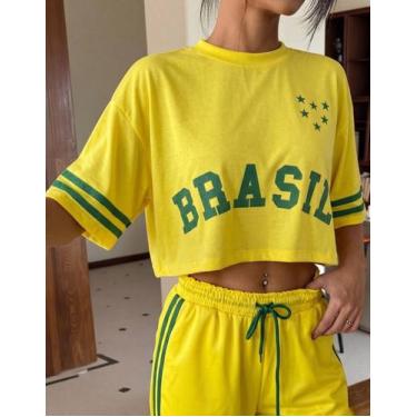 Imagem de Cropped Oversized Estampa Brasil Feminino Torcida Copa do Mundo Tendên
