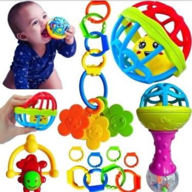 Imagem de Brinquedo Bebê Colorido Com Chocalhos Para Coordenação Motora E Desenv