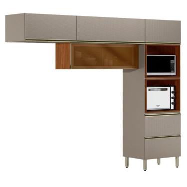 Imagem de Cozinha Modulada Proença 3 Peças Torre Quente Nogueira Nude Prime Tx - Demartez