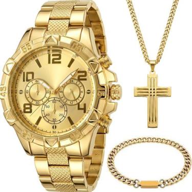 Imagem de Relogio Masculino Aco Banhado Ouro presente original qualidade premium