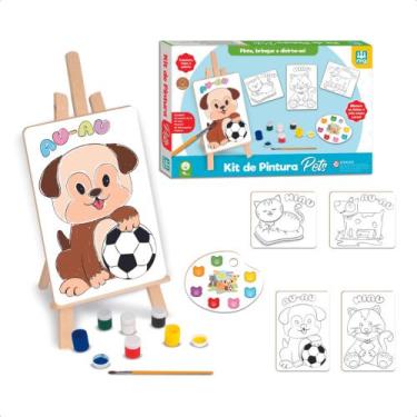 Imagem de Kit de Pintura Pets com Cavalete Tintas Telas Jogo Infantil Coordenaçã