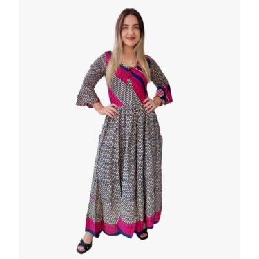Imagem de Vestido Longo Indiano Estampado Manga 3/4 Toque De Seda-cod.005 - Alec