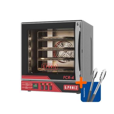 Imagem de Kit Forno Turbo Convector Rotativo Elétrico FCR 4 Inox 4 Bandejas Ø35cm Gpaniz e Pegador Tramontina 220V