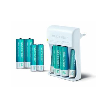 Imagem de Carregador de Pilhas Multi CB093 com 4 AA 2500mAh e 4 AAA 1000mAh Bivolt Branco