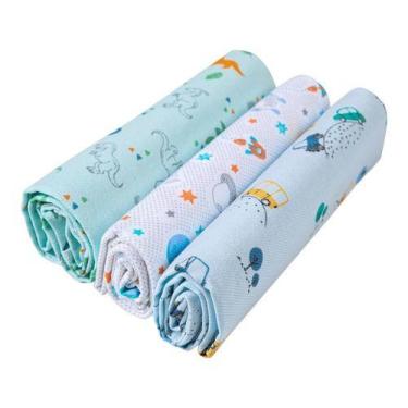 Imagem de Kit 3 Cueiros Flanelados Estampado 80x50cm Papi, MASCULINO