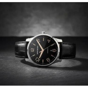 Imagem de Relógio Masculino Premium Montblanc Aço Inox Pulseira Couro Quartzo, P