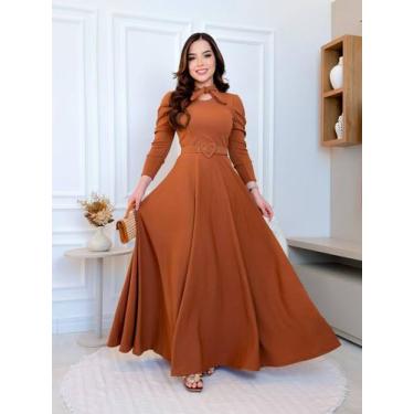 Imagem de Vestido Feminino Longo Terra Prometida Gravatinha, Marrom, M