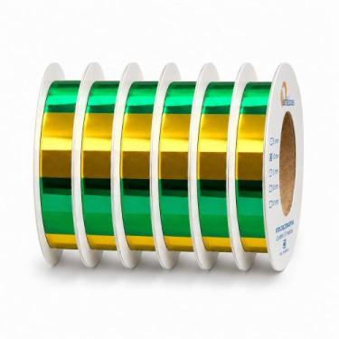 Imagem de Kit Fitas Metaloide 10mm x 50 metros Decorar Brasil Copa Verde Amarelo