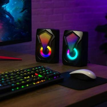 Imagem de Caixinha De Som Para Pc Com Entrada P2 Usb Led Cor Preto - ATEX