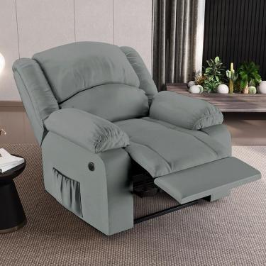Imagem de Poltrona do Papai Madrid Reclinável Elétrica com Massagem e USB Couro Sintético Cinza Gran Belo