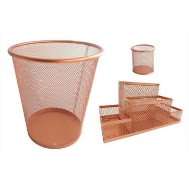 Imagem de Kit Lixeira Escritório Redonda 10L Porta Caneta Lápis e Porta Treco Re
