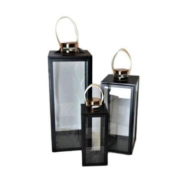 Imagem de Lanterna Em Metal Preto E Dourado Tok Da Casa - Kit