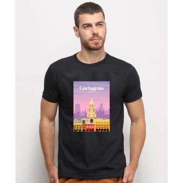 Imagem de Camiseta masculina Preta algodao Cartagena Colombia Cidades Famosas