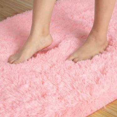 Imagem de Tapete Pelinho Fofinho Poliéster Para Quarto Banheiro 50 x 80cm Tapete Retangular Felpudo Super Macio Para Quarto Porta Lavabo Tapete Felpudo Peludinho Macio 80cm x 50cm (Azul)