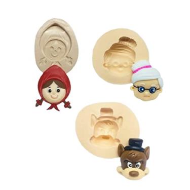 Imagem de Kit 3 Moldes de Silicone Rostos Da Chapeuzinho Vermelho, Lobo Mau E Vovó Rb184