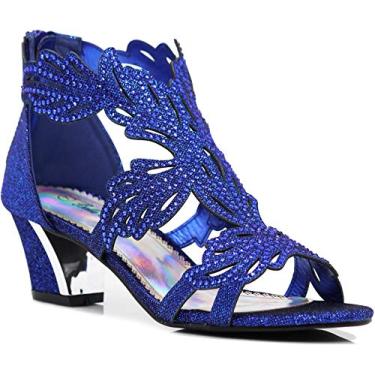 Imagem de Lime03N sandália gladiadora feminina de salto médio com strass e bico aberto, Azul royal, 35