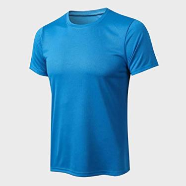 Imagem de Camisa esportiva masculina gola oco manga curta stretchy secagem rápida academia fitness camisetas soltas(XX-Large)(Azul)