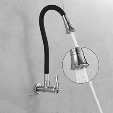 Imagem de Torneira de cozinha de latão flexível montada na parede única fria 360 graus torneira de água giratória universal torneiras montadas na plataforma de manípulo único, A1, CN