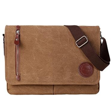 Imagem de Bolsa vintage de lona para homens e mulheres, bolsa de ombro de viagem para laptop de 13,2 polegadas (café)