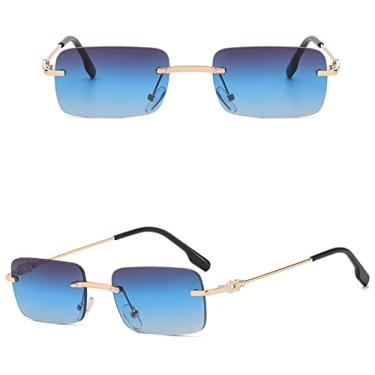 Imagem de Óculos de sol quadrados sem aro masculino uv400 armação pequena ouro moda óculos de metal para mulheres sem moldura, lente azul cinza, China