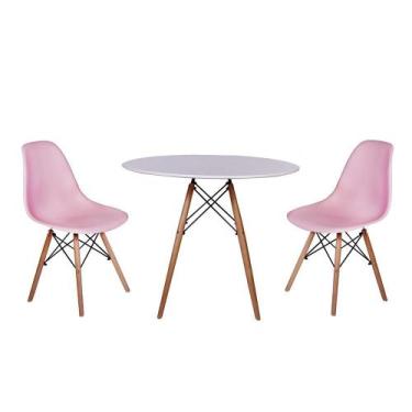 Imagem de Kit Mesa Jantar Eiffel 80cm Branca + 2 Cadeiras Charles Eames - Rosa -
