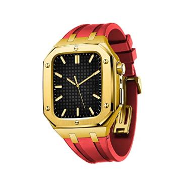 Imagem de CZKE para pulseira de relógio Apple 45mm 44mm homens mulheres capa protetora de metal com alça de silicone pára-choques à prova de choque cobertura total capa protetora (cor: vermelho