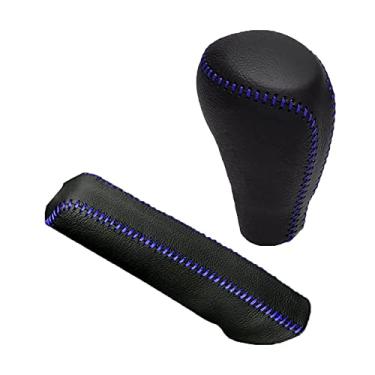 Imagem de Riloer Capa de botão de mudança de marcha de carro em couro legítimo, capa de freio de mão apta para T-oyota Corolla 2014-2018