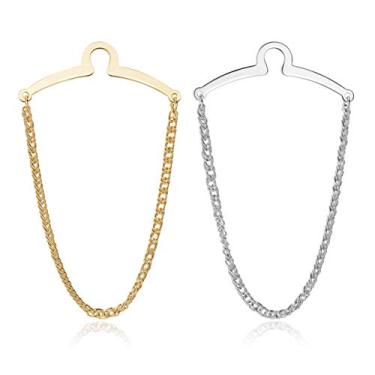 Imagem de Conjunto de 2 peças Jovivi masculino prata dourado gravata clipes de corrente de corrente de gravata com pingente de gravata com caixa