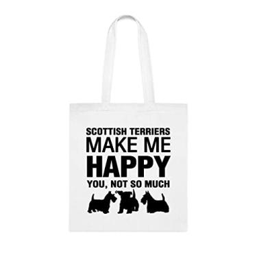 Imagem de Scottish Terriers Make Me Happy sacola, presente para cachorro Scottish Terriers, aniversário de cachorro Scottish Terriers bolsa de ombro para cachorro Scottish Terriers, Scottish Terriers Dog Sacola reutilizável, Branco