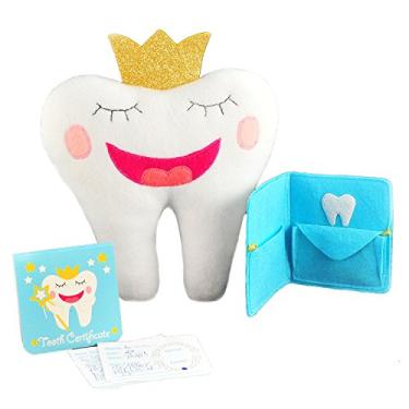 Imagem de Tickle & Main, Kit de almofada de fada dos dentes com bloco de notas e bolsa de lembrança, conjunto de 3 peças, inclui travesseiro com bolso, bloco de notas Dear Tooth Fair, bolsa carteira de lembrança que armazena dentes, notas e fotografia.