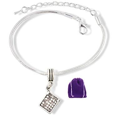 Imagem de Pulseira com pingente de corrente de cobra de baralho de bingo | joia de cartão de jogo de bingo um ótimo acessório de bingo para combinar com seus novos Daubers de Bingo e suprimentos de jogos de bingo ou bolsas e acessórios de bingo como ótimos presentes de bingo, Medium, Metal