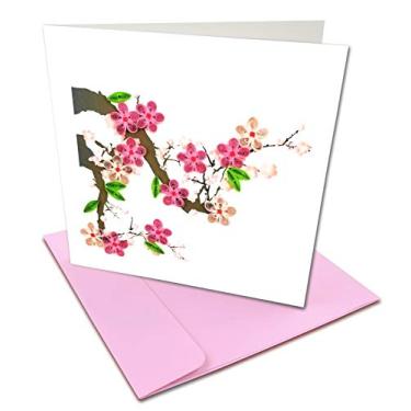 Imagem de Cartão de felicitações Quilling Flor de Cerejeira, 15 x 15 cm com envelope. Qualquer ocasião. Em branco dentro. Feito à mão. Adequado para emoldurar.