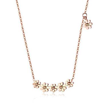 Imagem de Colar com pingente de margarida vintage de aço inoxidável para mulheres e meninas banhado a ouro rosa 18K moda mês de nascimento flores pingente corrente ajustável hipoalergênico elegante joias de casamento para damas de honra, Metal, Zircônia cúbica