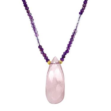 Imagem de Colar com pingente de cristal de quartzo rosa e contas de ametista, Liga de zinco, Quartzo