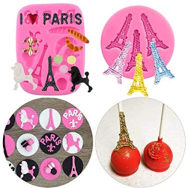 Imagem de 2 peças/conjunto de mini moldes para decoração de bolos de silicone para decoração de bolos de cupcake de bolo, doces, pasta, pasta de açúcar, pasta de chocolate, polímero, argila de argila e resina, tamanho I Love Paris
