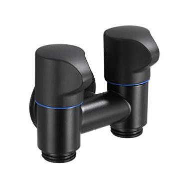 Imagem de LIDON Torneira dupla um em dois para máquina de lavar divisor de torneira torneira torneira dupla ao ar livre torneiras de latão ao ar livre válvula de ângulo de controle duplo para pia, preto A (cor: preto B)