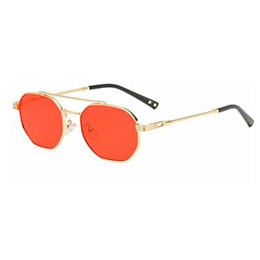Imagem de Óculos de Sol Redondos Masculino Feminino Armação de Metal Óculos de Sol Retro Vintage Gafa Oculos De Sol Óculos UV400,C04 Ouro Vermelho,Tamanho Único
