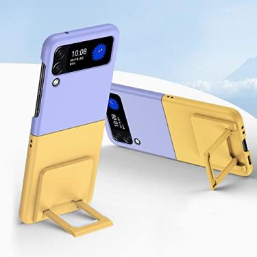 Imagem de Para Samsung Galaxy Z Flip 4 Contrasting Colors Invisible Bracket Matte Hard PC Phone Case For Samsung Galaxy Z Flip 3 Back Cover, Purple Yellow, For Z Flip 4